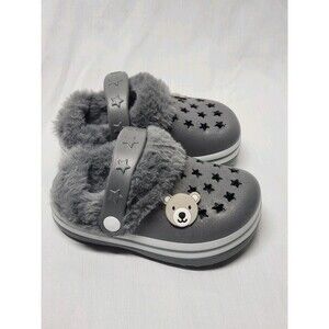 Stepping Stone Teddy Bear Unisex Fur Lined Clog Shoes Sz 7 Toddler Slip-On Gray
